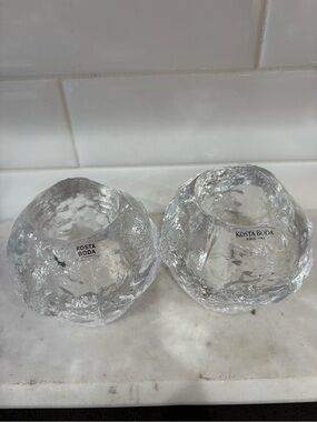 Kosta Boda Clear Textured Glass Votives - Pair